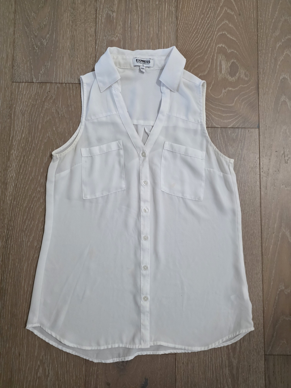 Express Women's White Sleeveless Button-Down Shirt